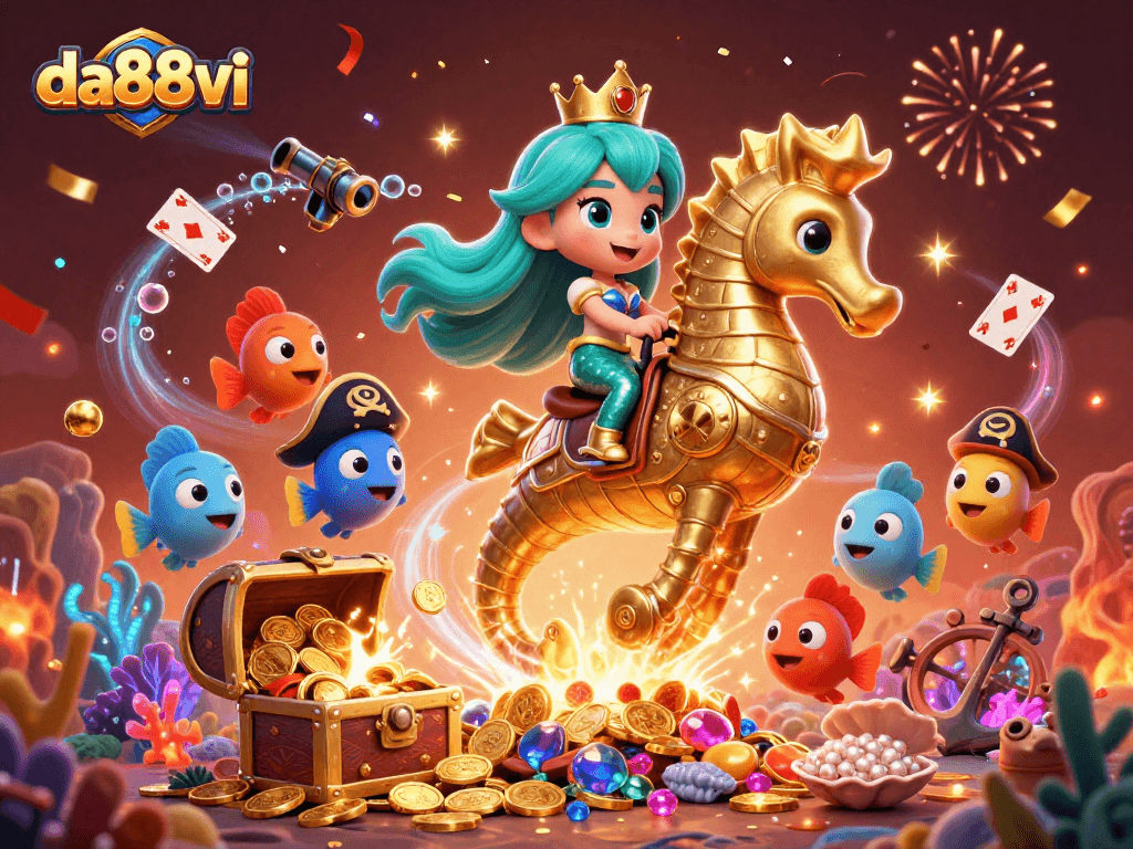 Experience exciting gaming with da88vi featuring a mermaid princess and golden seahorse.