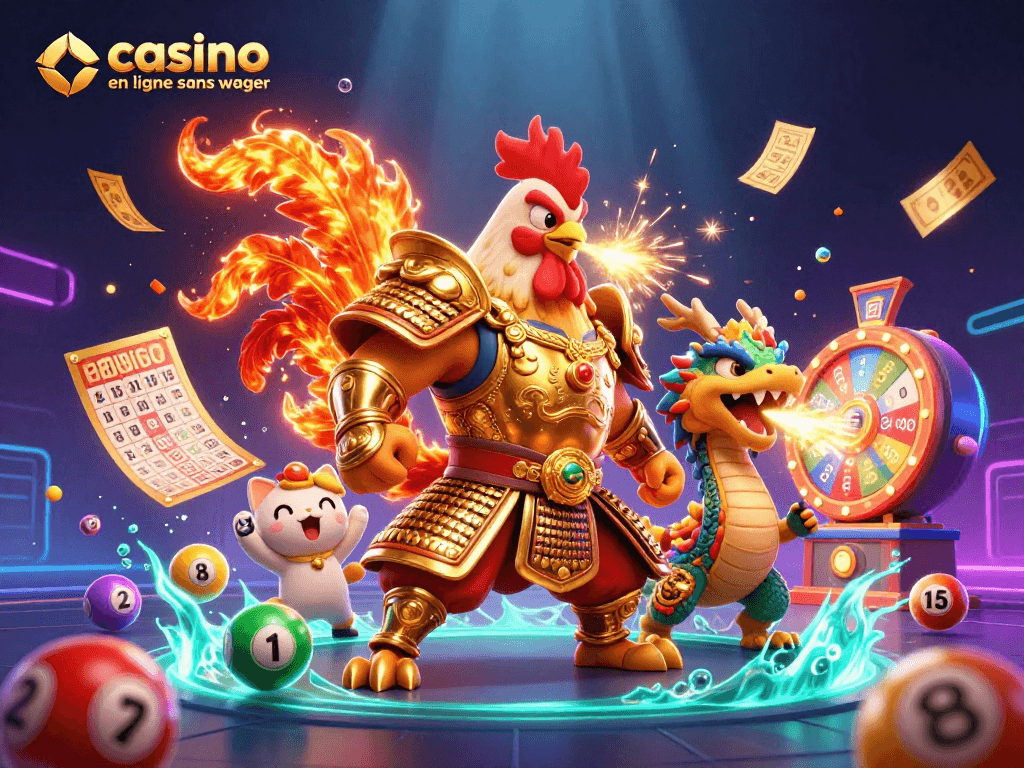 Gagnez avec des jeux sur un casino en ligne sans wager, illustration dynamique colorée.