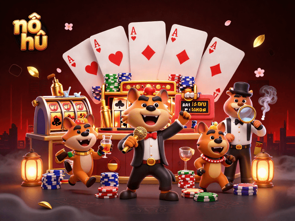 Experience the exciting world of nổ hũ with hyenas in a vibrant casino scene.