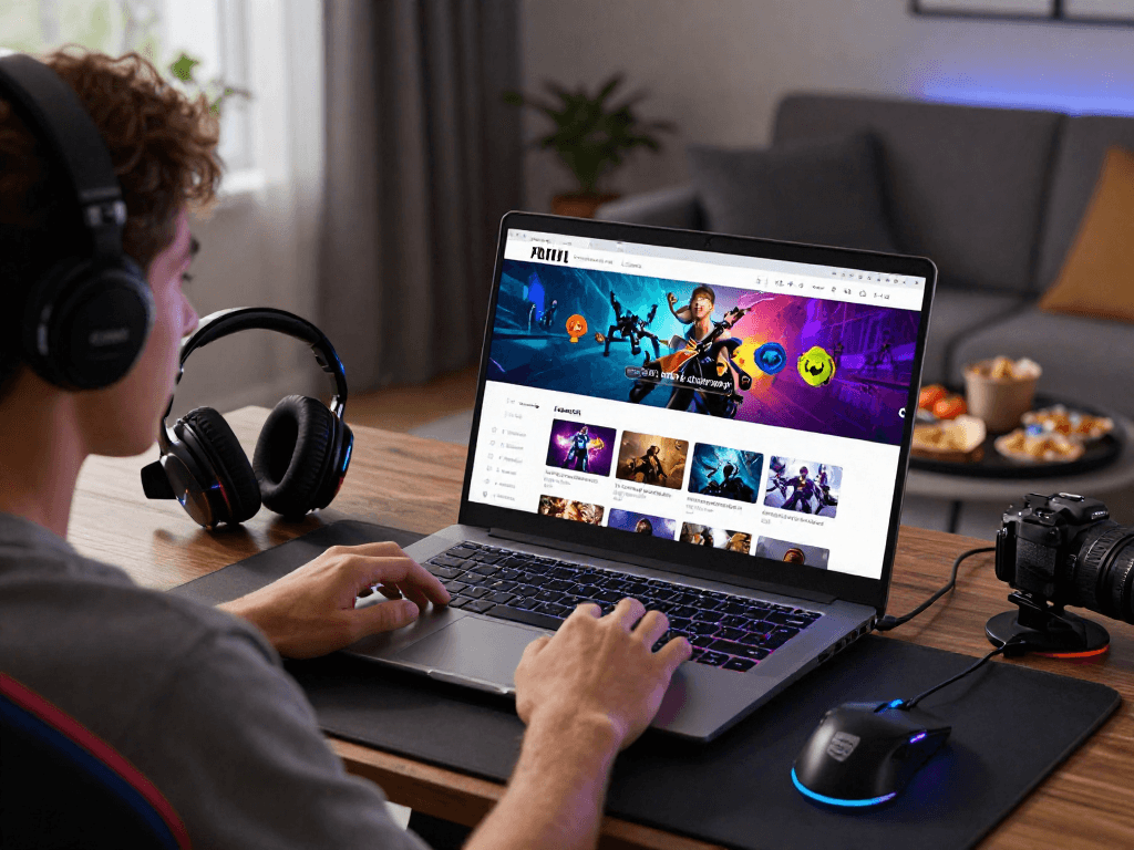 The adult user exploring rokok88's online gaming portal in a cozy living room.
