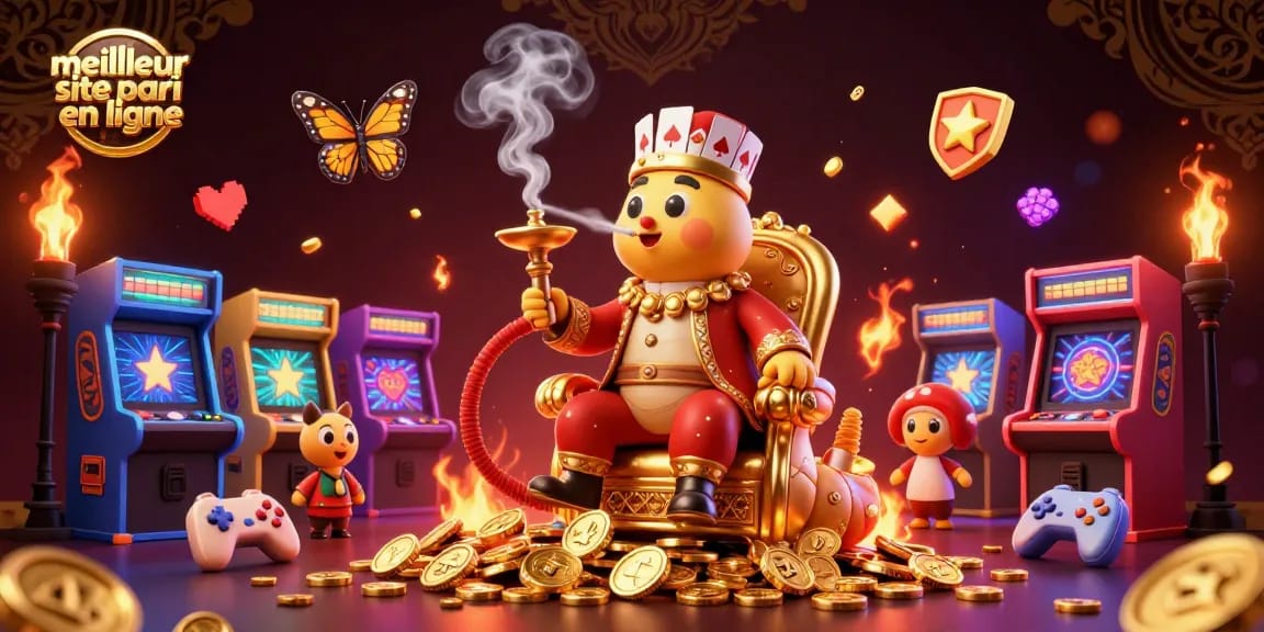 Pariez sur le meilleur site de paris en ligne avec une scène colorée de jeux vidéo et de casino.
