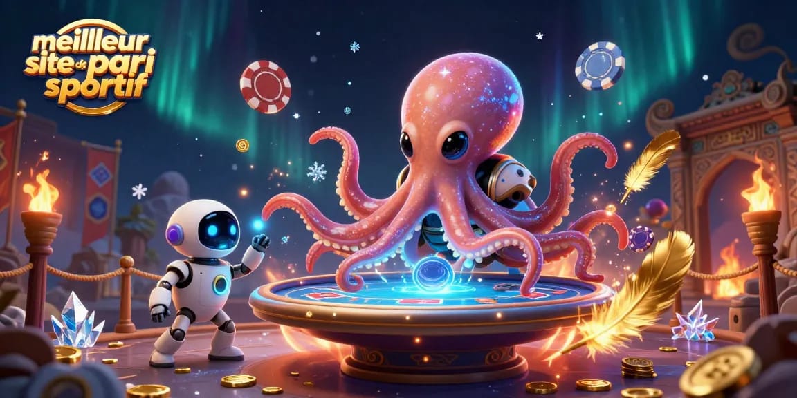 Placer des paris sur le meilleur site de pari sportif avec une illustration d'un octopus extraterrestre et poker dynamique.
