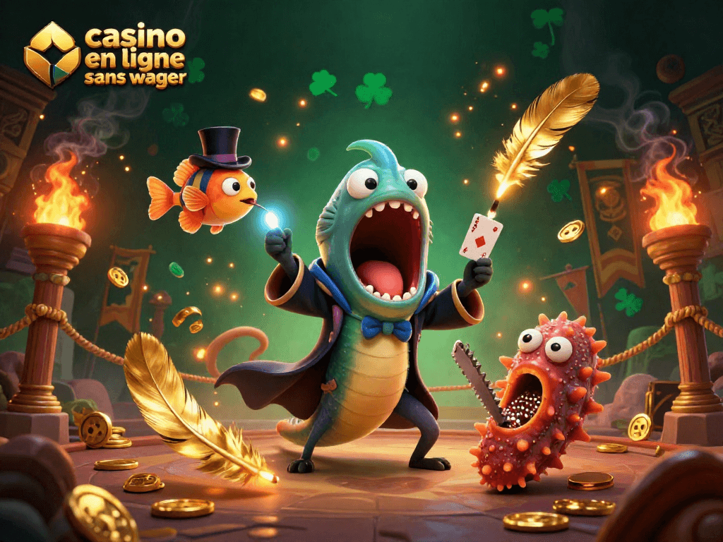 Une illustration dynamique de "casino en ligne sans wager" avec un poisson-lanterne et un anglerfish au casino.