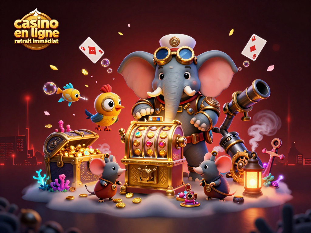 Jouez au casino en ligne retrait immédiat avec une machine à sous animée par un ingénieur éléphant steampunk.