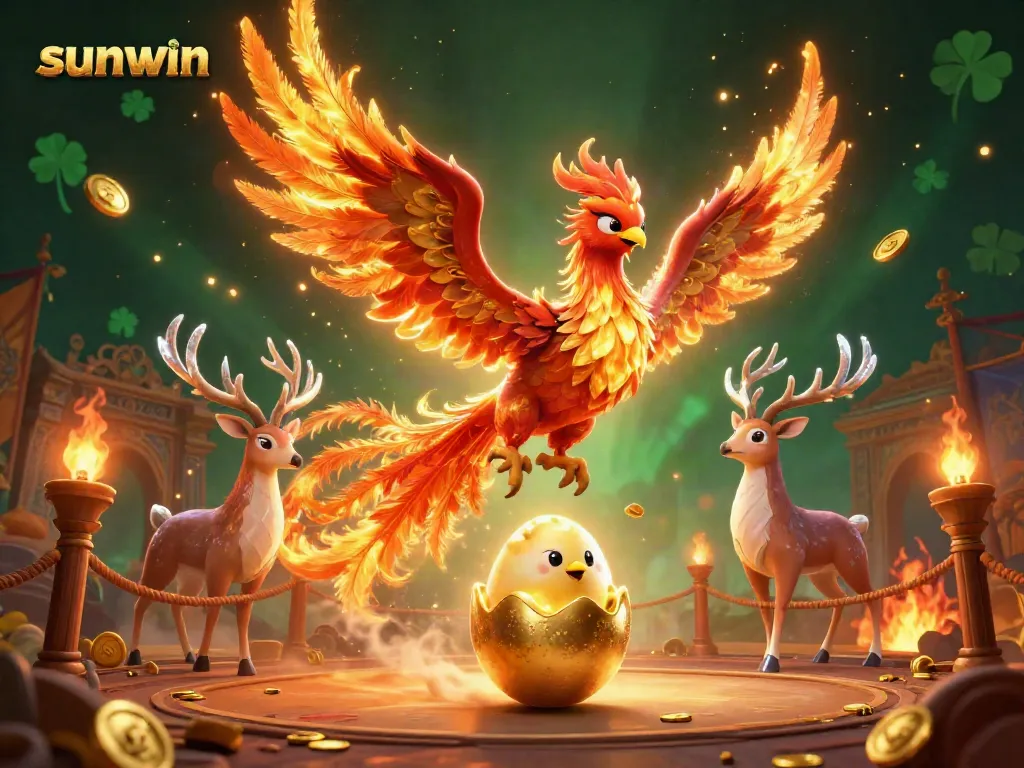 Engage in exciting games at sunwin with the spectacular phoenix and stag in a vibrant casino arena.