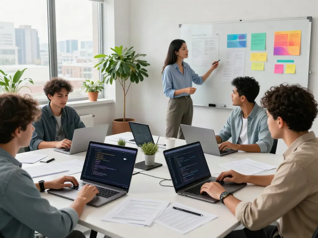Developers collaborating on unfiltered AI chat platforms in a modern workspace.