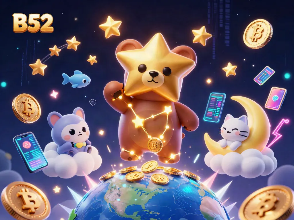 Win big with B52 in a vibrant casino-themed 3D illustration featuring glowing crypto coins.