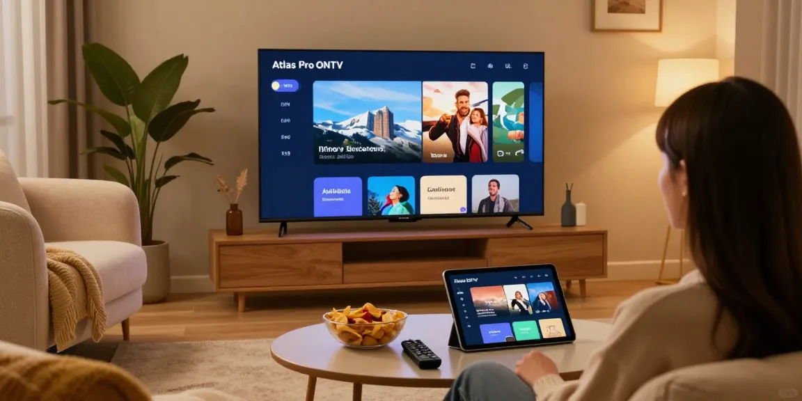 Profitez de l'application atlas pro ontv sur un téléviseur intelligent dans un salon moderne et confortable.