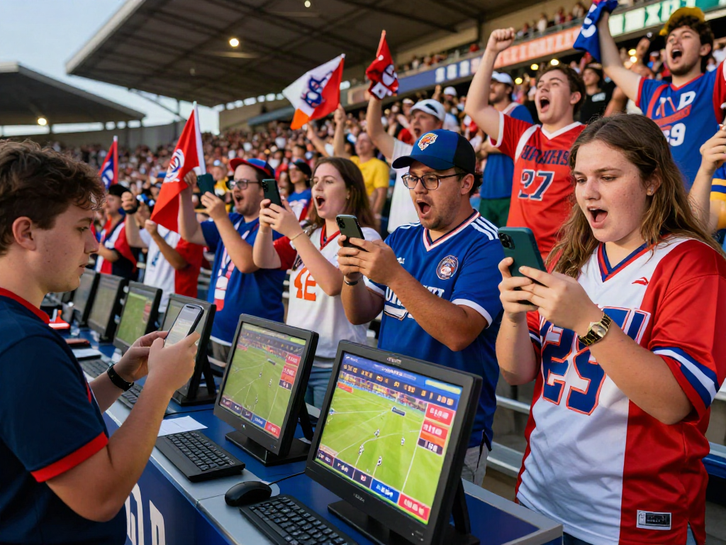Fans plaçant des paris sur le meilleur site de paris sportif lors d'un match enthousiaste.