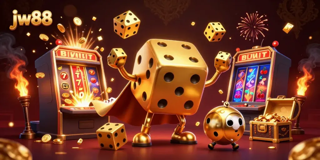 Experience exciting gameplay with jw88's dynamic casino elements in this vibrant 3D illustration.
