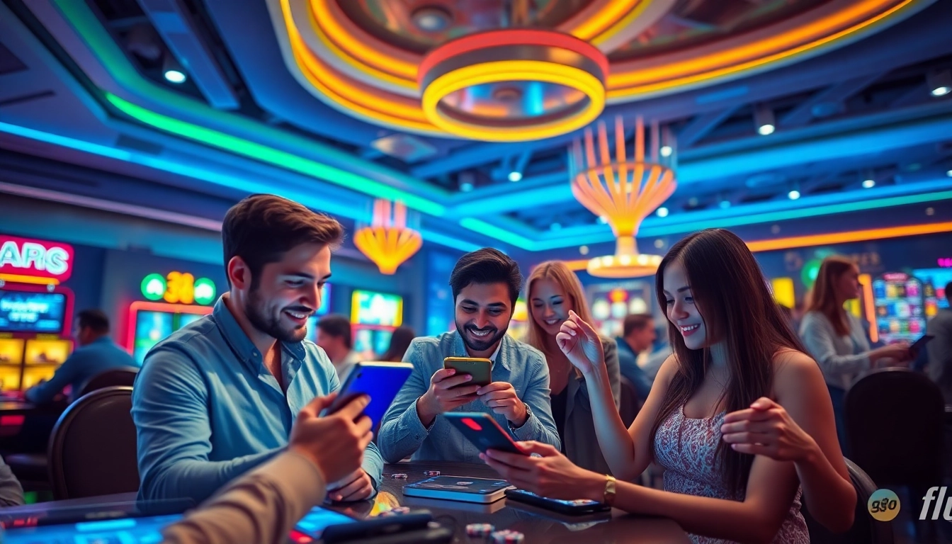 Fly88deal vibrant online casino scene with players engaging digitally