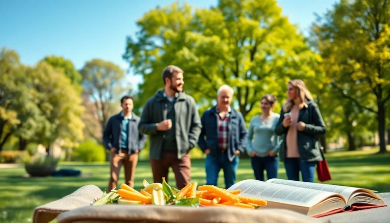 Image illustrant un style de vie équilibré avec des amis dans un parc.