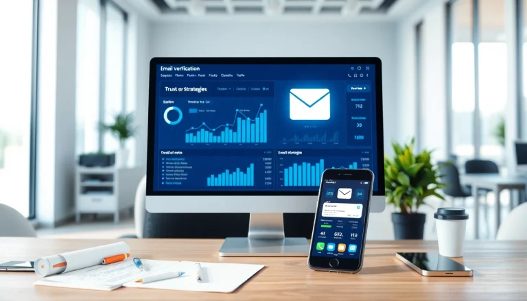 Tableau de bord de vérification des e-mails dans un bureau moderne illustrant le processus de vérification des adresses e-mail.