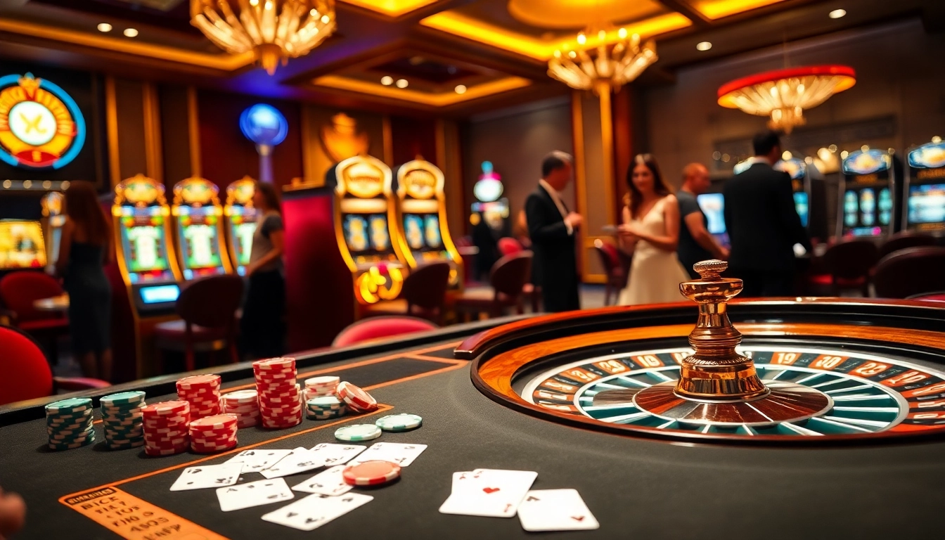 Exciting casino scene showcasing the link 12bet with vibrant games and players engaged in betting.