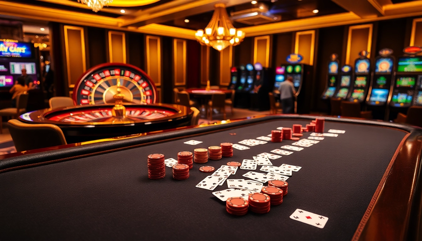 Casino scene showcasing the excitement of gaming action at https://tk88t.org/ with vibrant colors and professional ambiance.