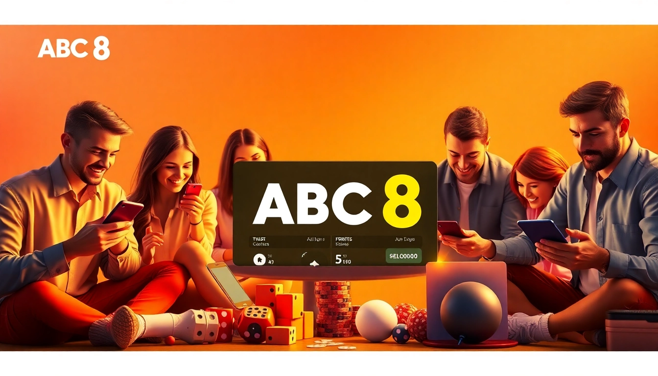 Interactive online betting interface featuring abc8, showcasing diverse users engaging with games and sports.
