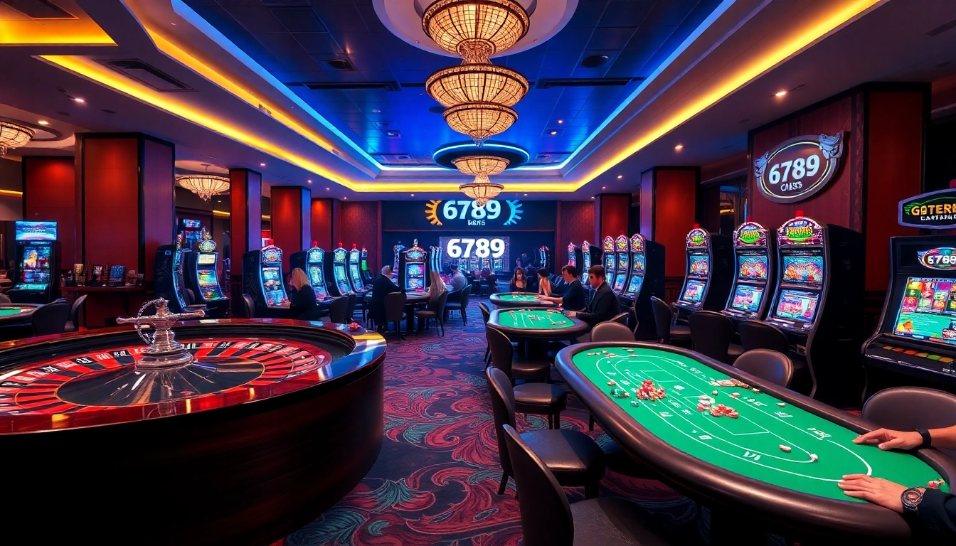 Exciting casino experience showcasing poker tables and roulette wheels at 6789.