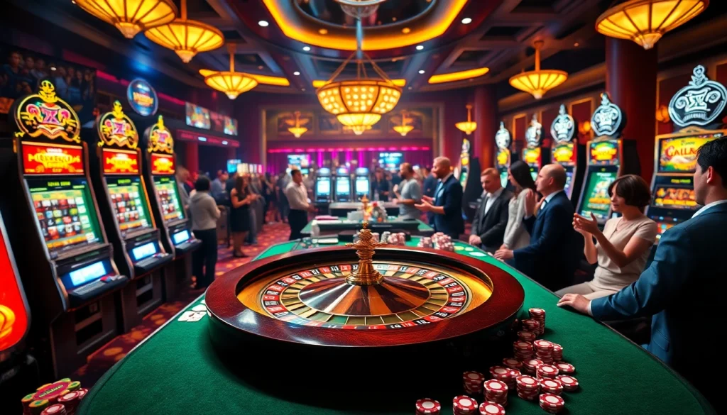 Experience high-stakes excitement at a luxury casino featuring S8-themed slot machines and poker tables.