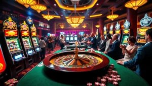 Experience high-stakes excitement at a luxury casino featuring S8-themed slot machines and poker tables.