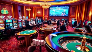 Engage in thrilling gameplay at nhà cái 789win, amidst vibrant tables and colorful gaming machines.