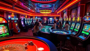 Experience thrilling gameplay at crypto casinos with vibrant tables, poker chips, and slot machines.