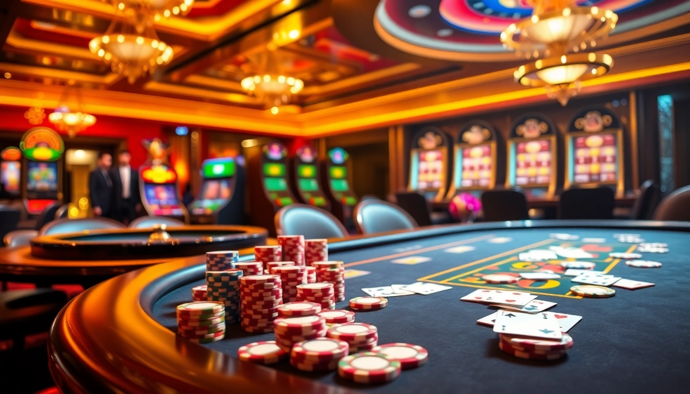 Engaging scene showcasing the meilleur casino France en ligne with poker chips and vibrant slot machines.