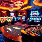 Experience excitement at a lavish casino with players at the hay88 poker table.