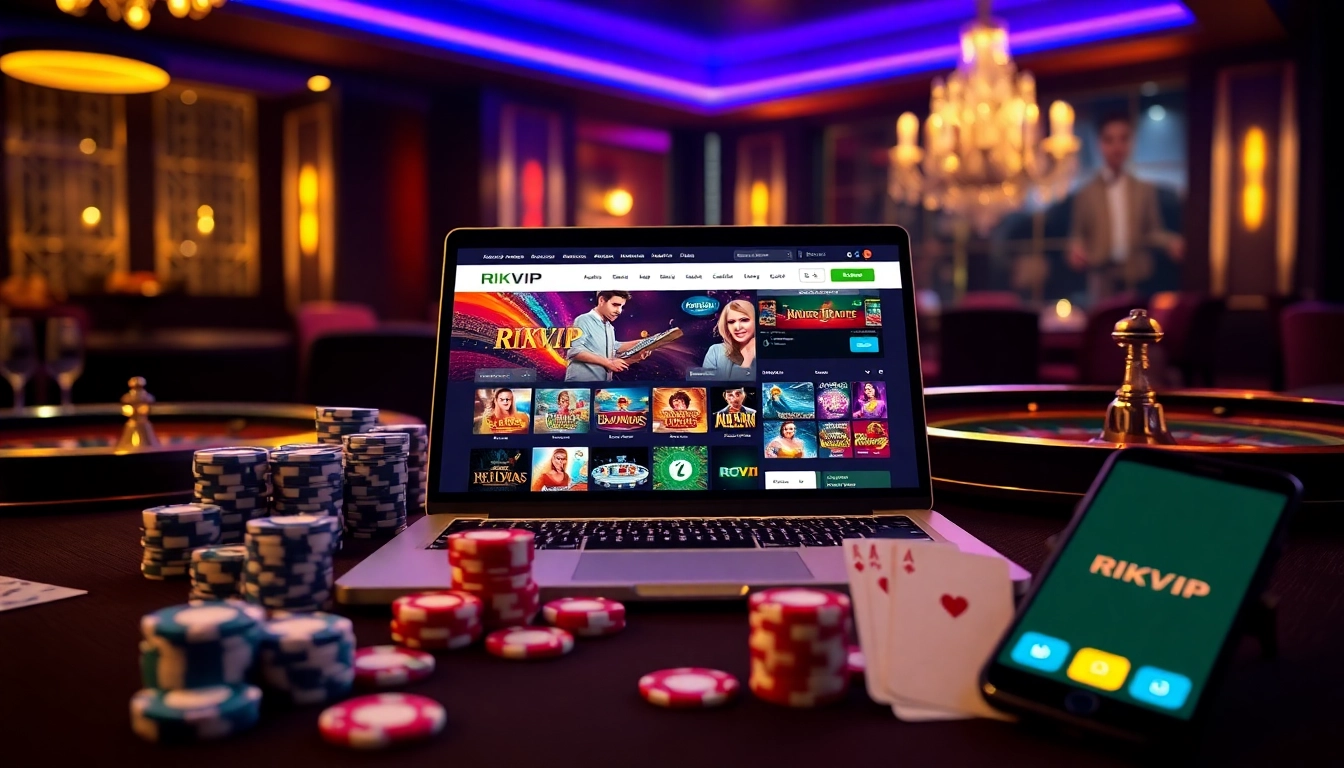 Engaging gaming interface on RIKVIP displaying vibrant casino games and poker chips.