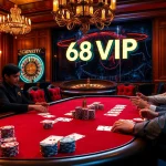 Gameplay at 68VIP poker table with chips stacked and players focused on their cards.