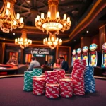 Play exciting games at Link New88's luxurious casino with poker tables and slot machines.