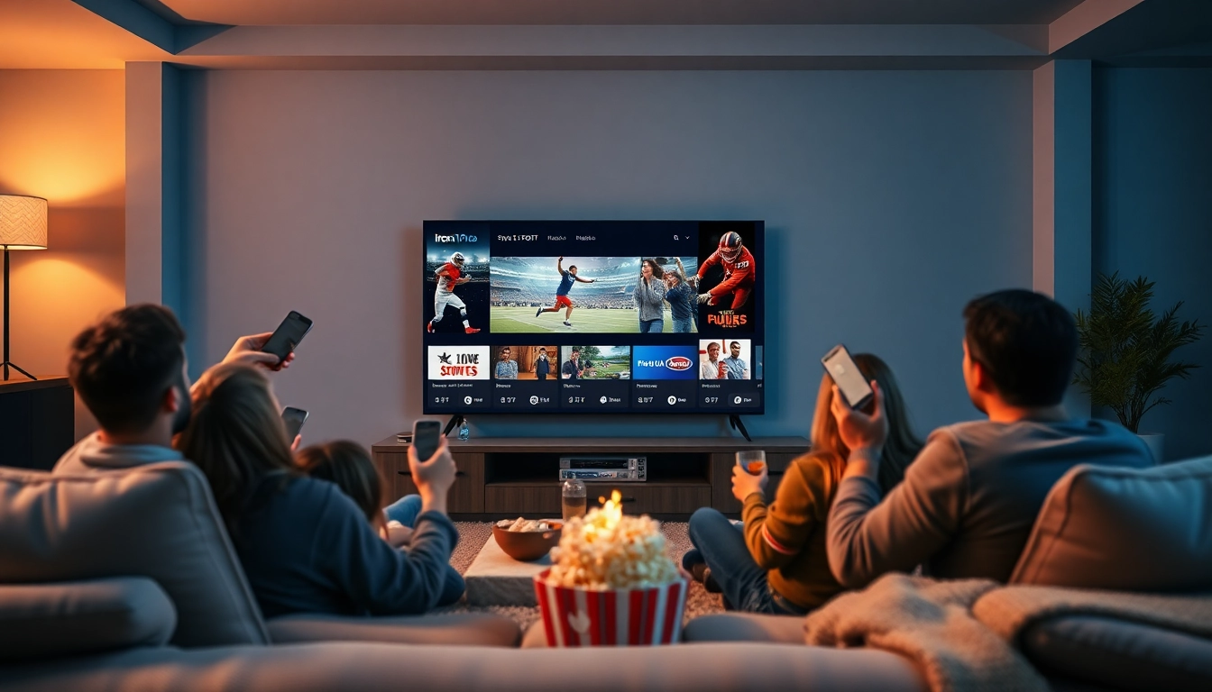 Iron TV Pro streaming service displayed on a modern TV in a cozy family living room.