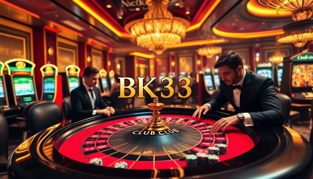 Engaged players at the Bk33 club roulette table showcasing excitement and luxury in a high-stakes casino.