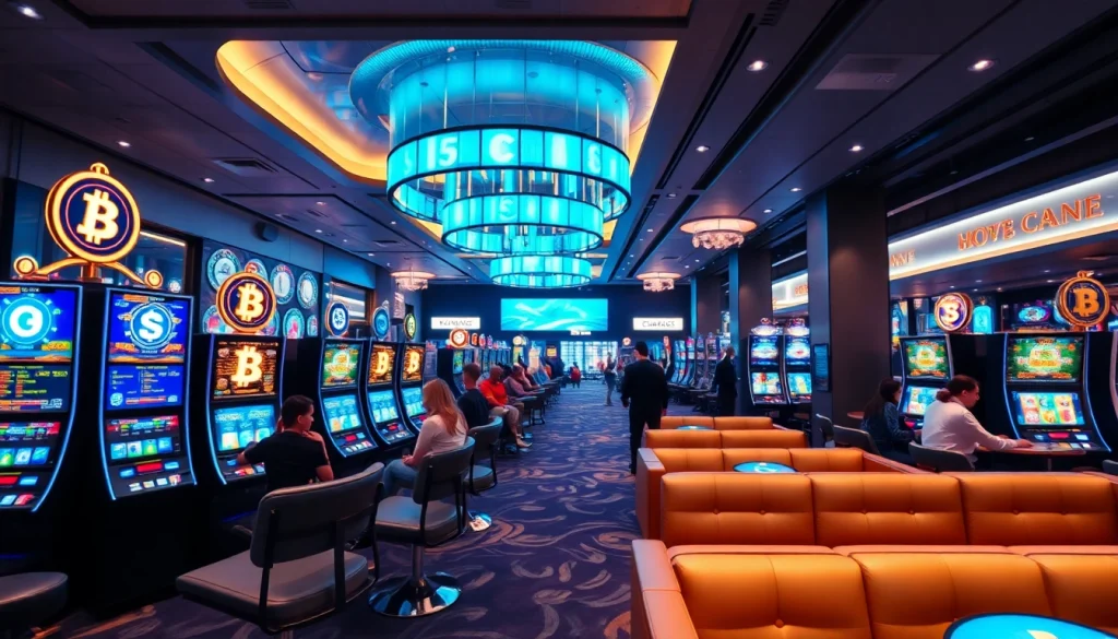 Liste de casinos crypto mettant en avant des machines à sous modernes et des écrans numériques.