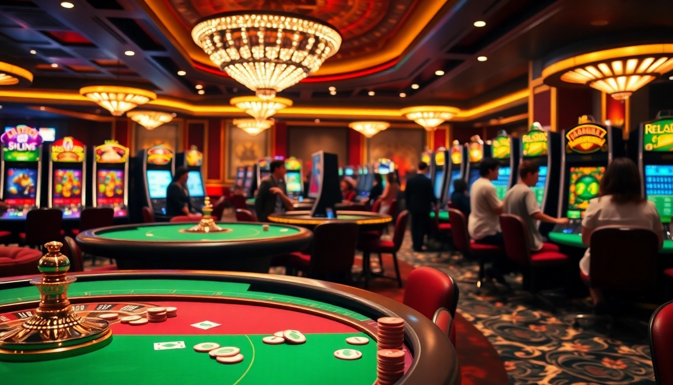 Experience the thrill of S8 gaming at luxurious casino tables with poker chips and vibrant slot machines.