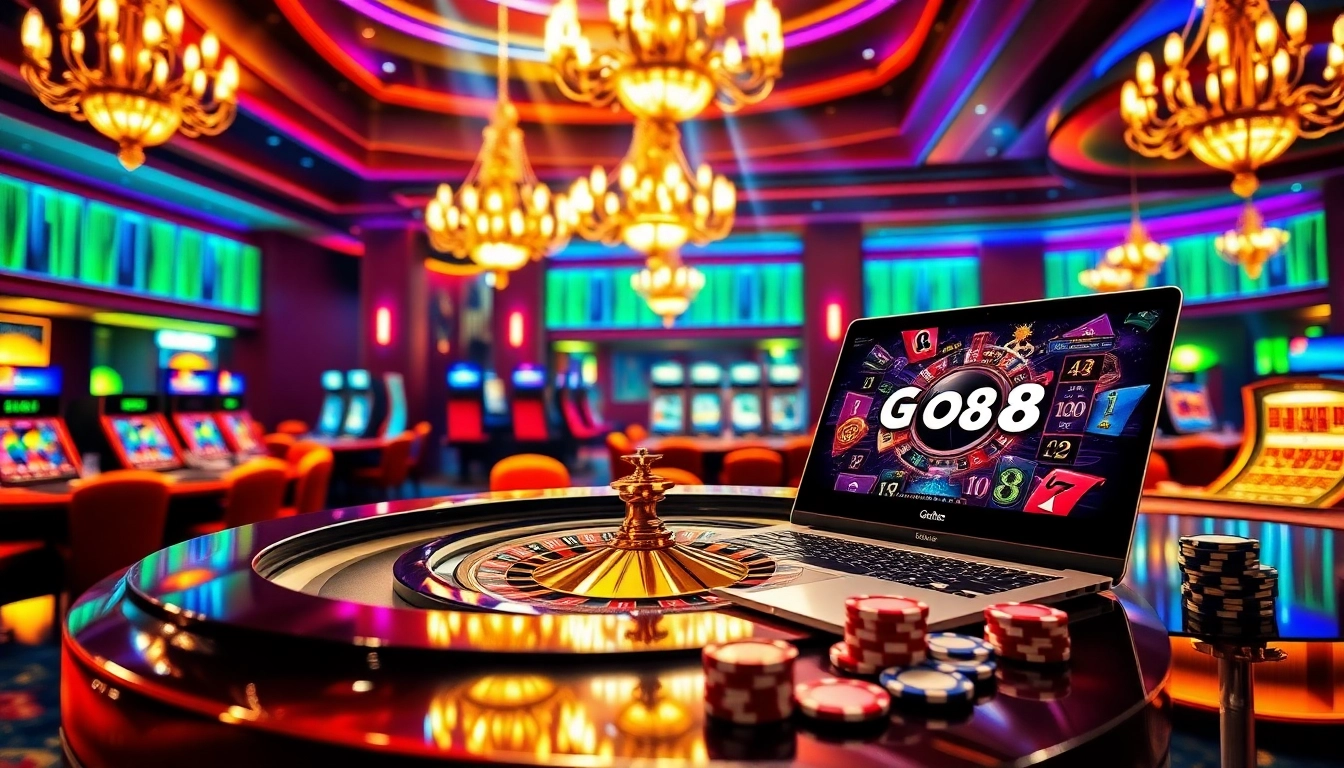 Engaged players enjoying Go88 games in a luxurious casino setting, highlighting excitement and professionalism.