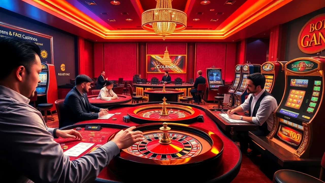 Players enjoying a captivating online casino experience at u888 com, featuring vibrant tables, chips, and a roulette wheel.