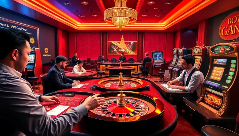 Players enjoying a captivating online casino experience at u888 com, featuring vibrant tables, chips, and a roulette wheel.