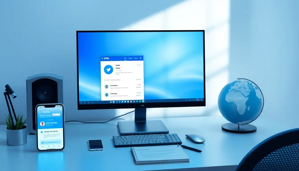 展示全球连接与用户见证的现代桌面设置中的快连 VPN 界面。
