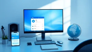 展示全球连接与用户见证的现代桌面设置中的快连 VPN 界面。