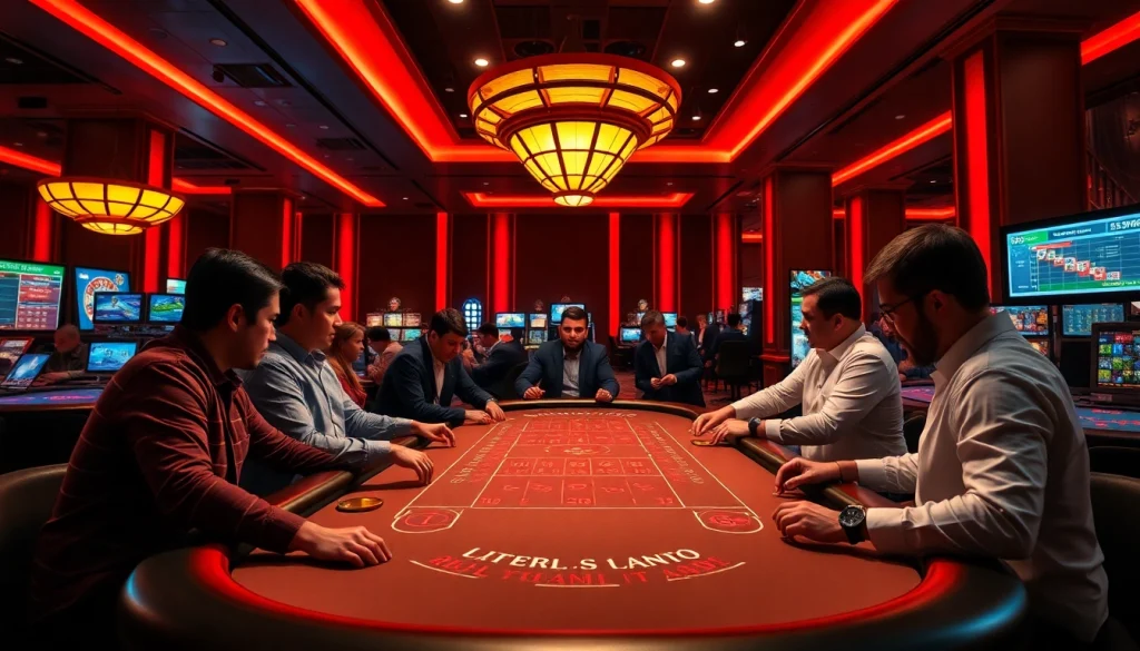 Découvrez un casino fiable en ligne avec des joueurs engageants autour d'une table de jeu moderne.