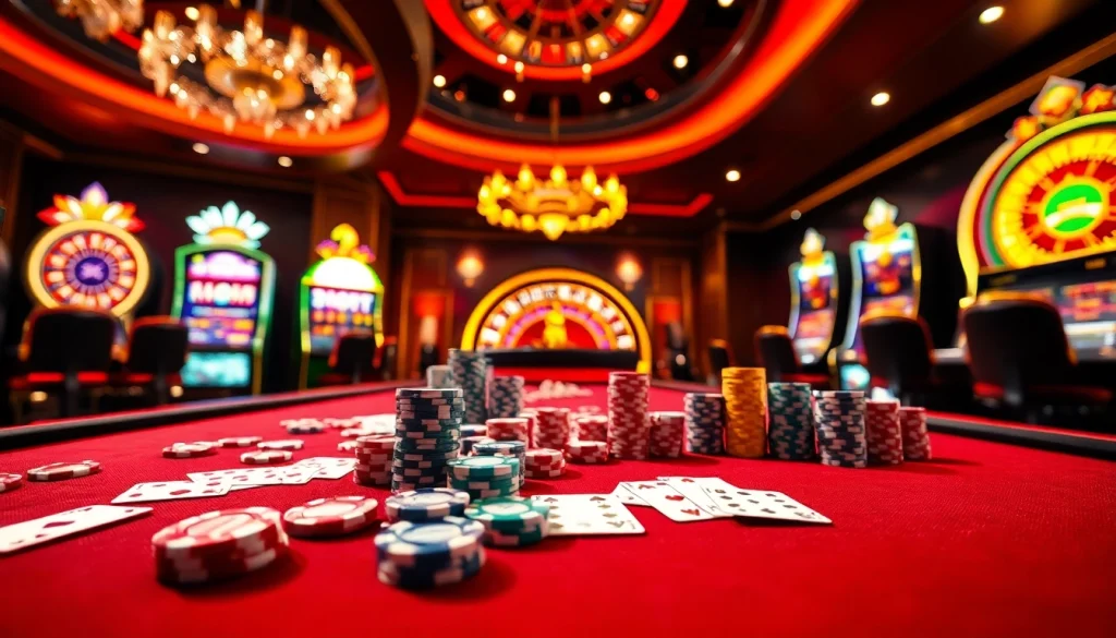 CM88 poker game scene with vibrant chips and cards capturing the thrill of gambling excitement.