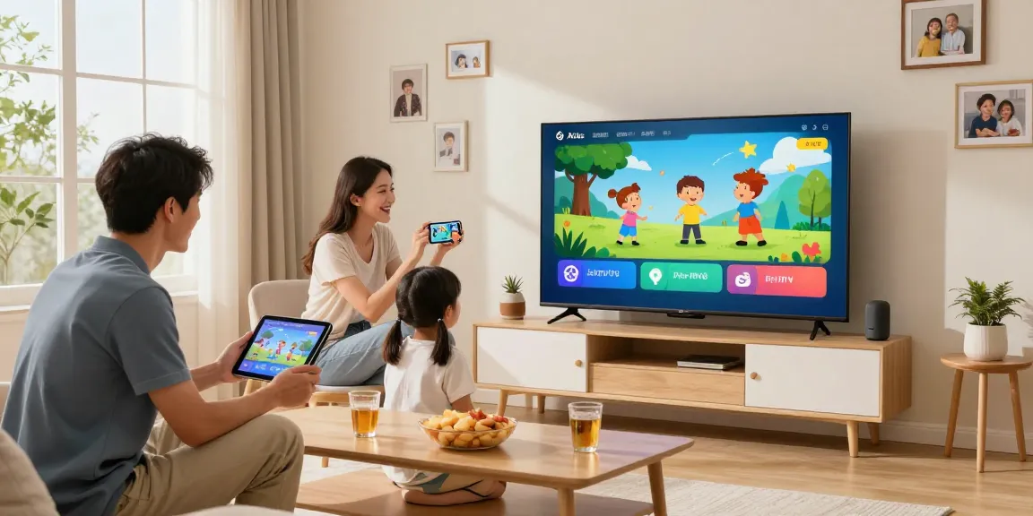 Une famille regarde Atlas Pro IPTV dans un salon confortable, profitant de moments ensemble.