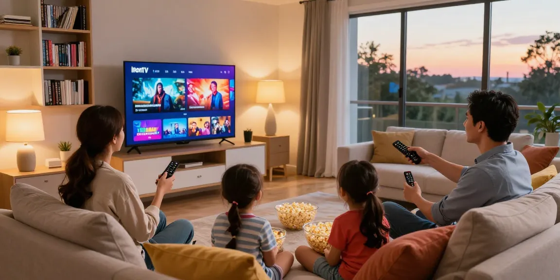 Family enjoying Iron TV streaming in a cozy living room.