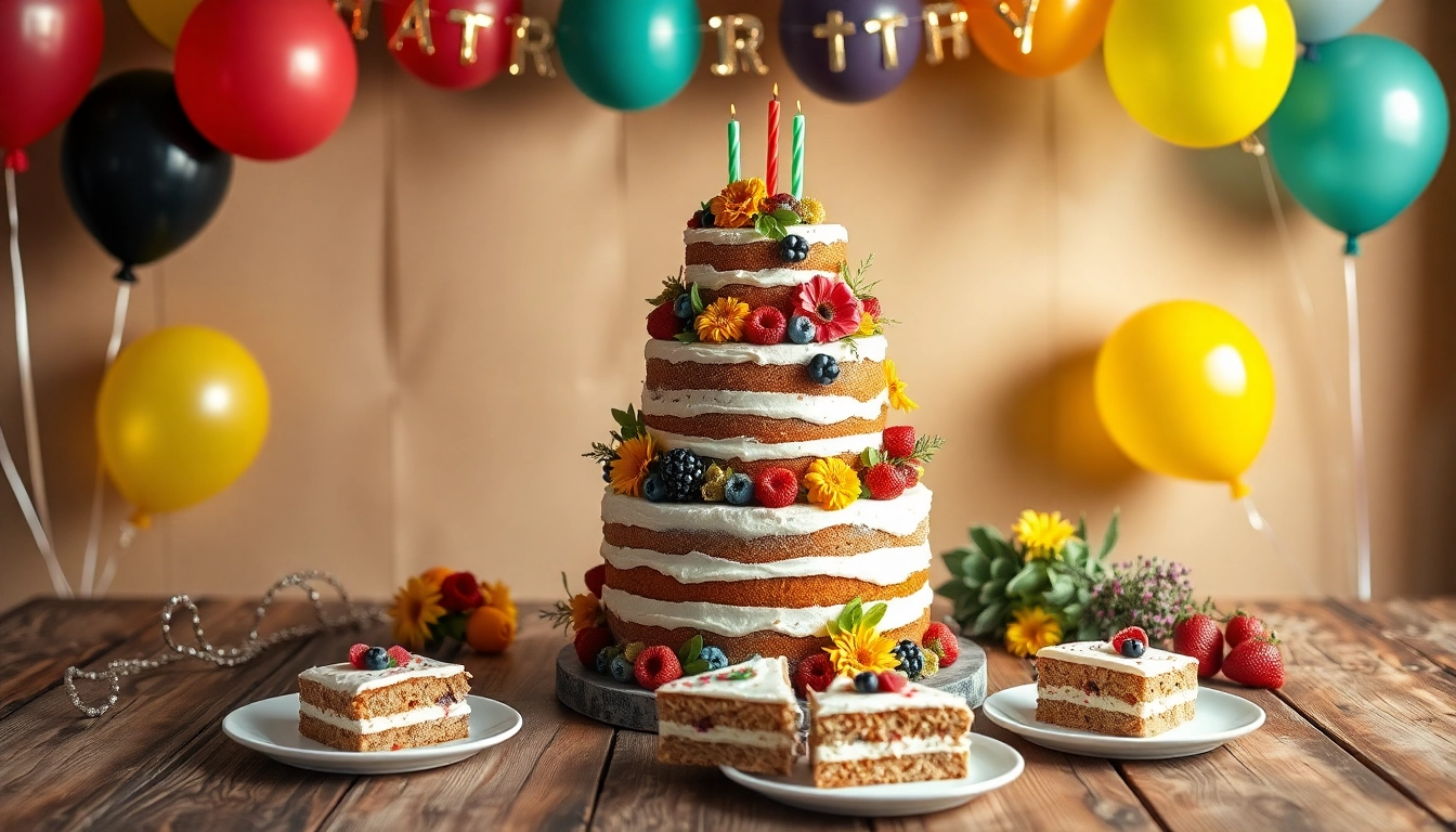 Décorez un VEGAN BIRTHDAY CAKE festif avec des fruits frais et des fleurs comestibles.