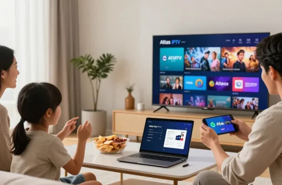 Famille profitant d'Atlas Pro ONTV dans leur salon, regardant des programmes en direct.
